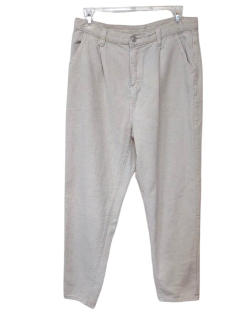 Shein Women's Casual High Rise Tapered Ankle Pleat Corduroy Pants Off-White